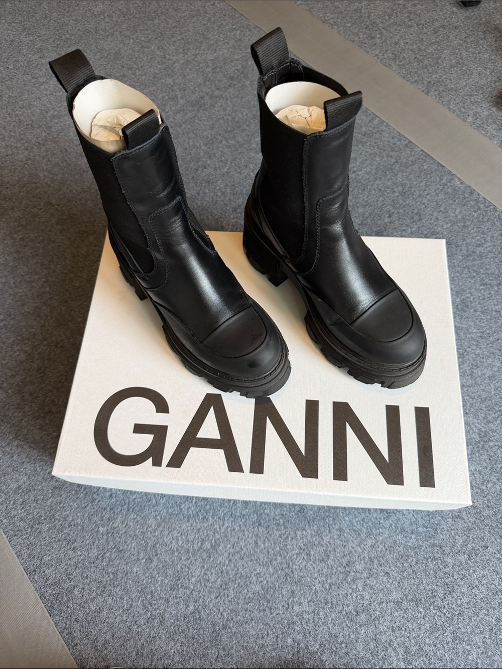 Ganni Black Leather Platform Chelsea Boots